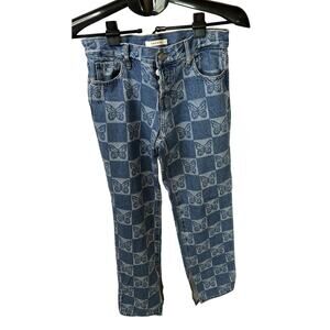 Pacsun Size 25 Low Rise Butterfly Checkered Jeans. Button-Straight Leg Open
